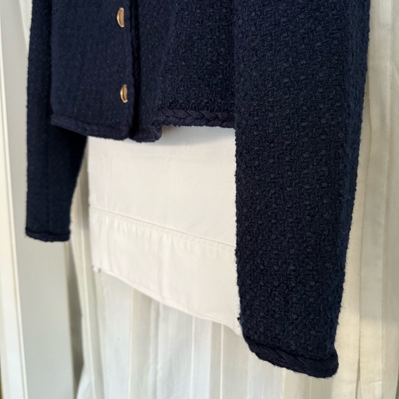 Aqua Navy Blazer Women’s Medium Tweed Jacket Gold Button Classic Chic - Picture 5 of 11